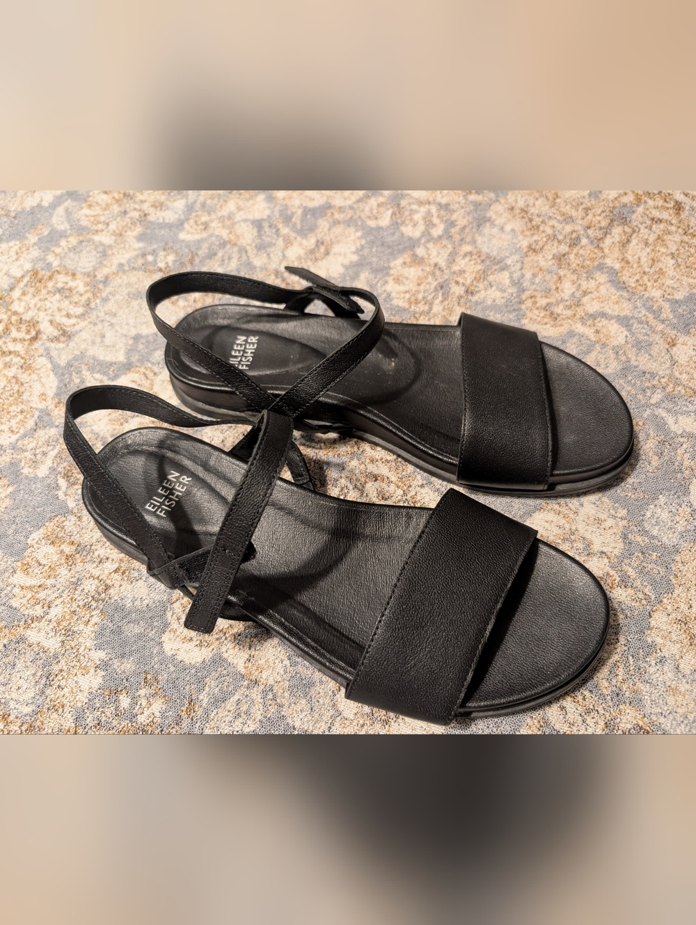 Eileen Fisher Black Leather Strap Sandals US8.5 may fit US8